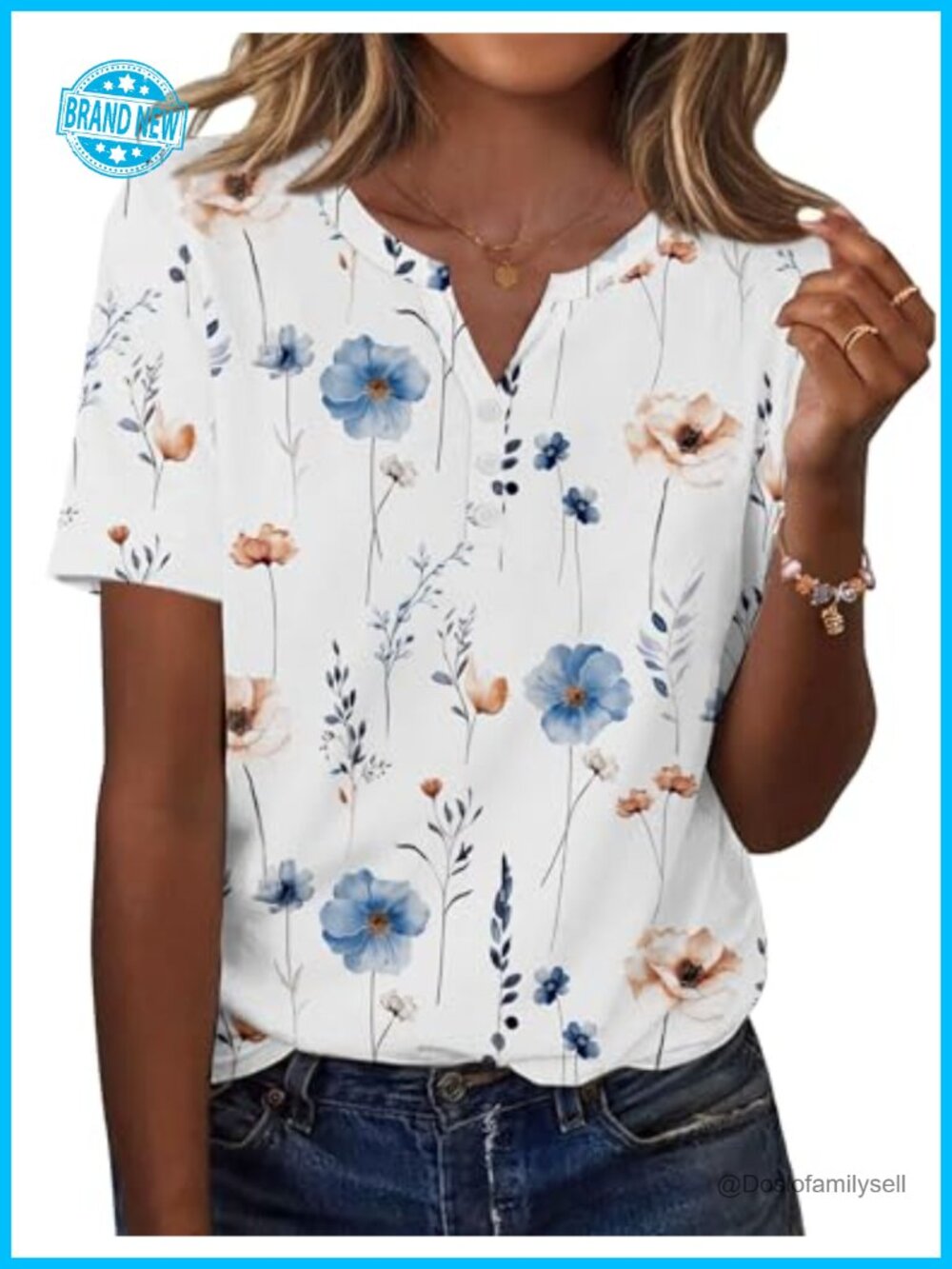 Women's Summer Short Sleeve V Neck Tunic T-Shirt Casual Blouse